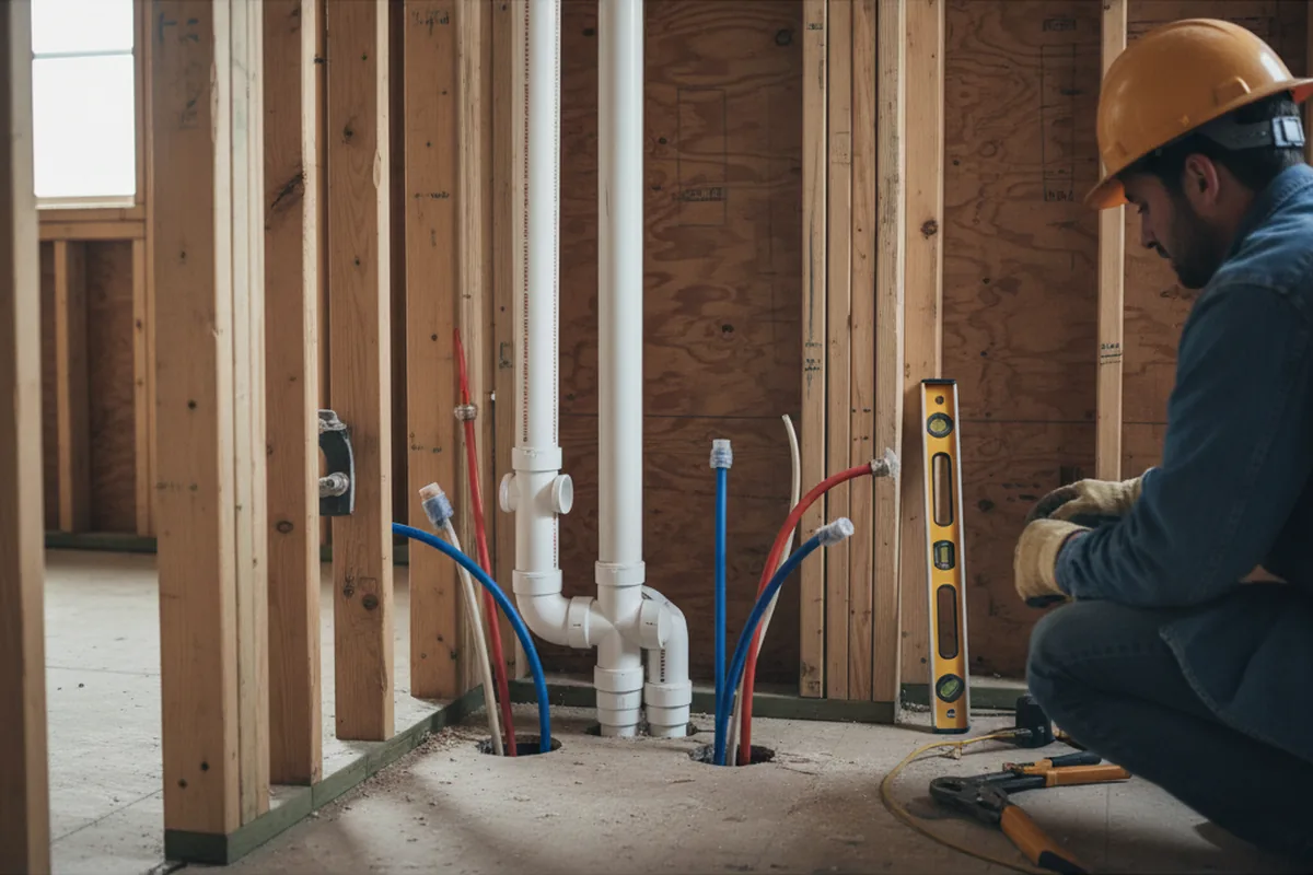 Drain and supply rough-in during Garbage Disposal Repair in Mastic Beach