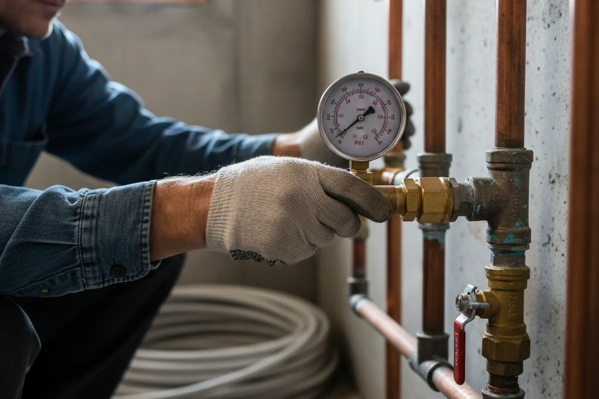 Pressure testing a repaired line during Water Line Repair in Mastic Beach